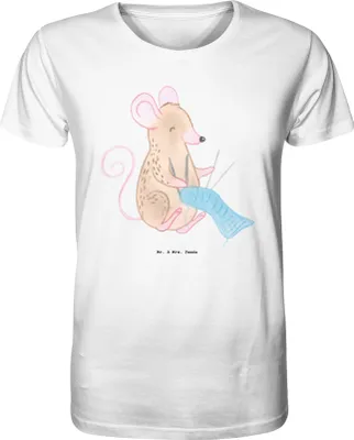 Produktbild von Mr. & Mrs. Panda Herren-T-Shirt Maus Stricken Größe L - Weiß - Geschenk, Shirt, Jersey-Shirt, T-Shirt, Herren, Tshirt, DIY