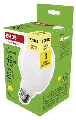 Immagine prodotto di EMOS Lampada LED Edison G95, 7,8W in sostituzione della lampadina a incandescenza da 75W, globo lattiginoso con base E27 e luminosità 1055 lm, bianco caldo 2700 K
