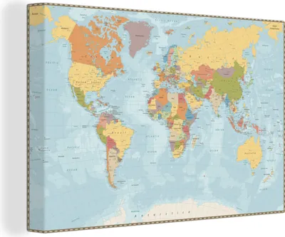 Produktbild von MuchoWow® - Leinwandbilder - Weltkarte - Farben - Atlas, Wandbild, Wanddeko Bilder Wohnzimmer, 30x20 cm
