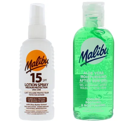 Produktbild von Malibu wasserdichtes Spray SPF15 100 ml + Aloe nach Bräunung 100 ml