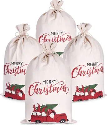 Produktbild von BRUBAKER Weihnachtssack Weihnachtsauto - Merry Christmas - 80 cm Geschenksack - Gnom Familie im Auto mit Tannenbaum, 4 Stück