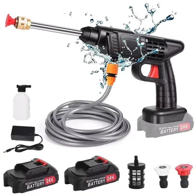 Zdjęcie produktu dla Myjka wysokociśnieniowa bezprzewodowa - 35 bar - pistolet natryskowy - do mycia samochodów - 2 akumulatory - 21 V - kompatybilna z Makita