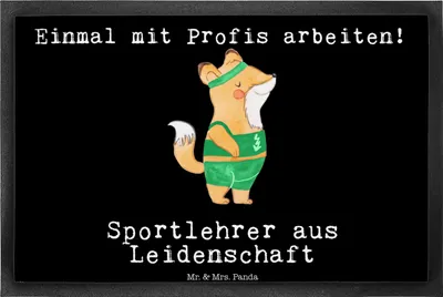 Produktbild von Mr. & Mrs. Panda Schmutzfangteppich Sportlehrer Leidenschaft 40 x 60 cm - Schwarz - Geschenk, Schmutzmatte, Bodenvorleger, fußmatte, Fussmatte, Schmutzfangmatte, Türmatte