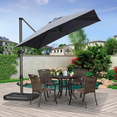 Produktbild von PURPLE LEAF Ampelschirm 250 x 250 cm, Sonnenschirm mit Kurbel,Gestell Aluminium,360°Rotation, Quadratisch Gartenschirm für Terrasse & Balkon,Hellgrau