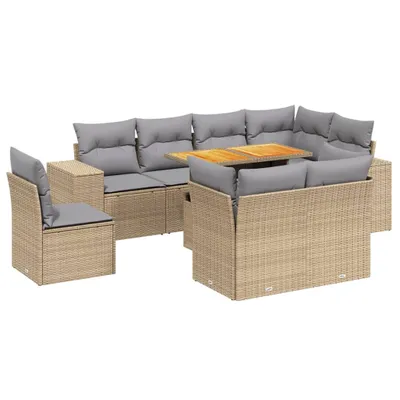 Produktbild von vidaXL 9-tlg. Garten-Sofagarnitur mit Kissen Beige Poly Rattan