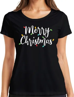 Produktbild von Merry Christmas Lichterkette - Weihnachten Weihnachtsgeschenk Christmas Damen T-Shirt, Schwarz, XXL
