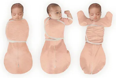 Productafbeelding van Sack - Armen omhoog Half - Lengte mouwen & Mitten Cuffs - Easy Swaddle Transition - Heathered Peach Blush - 0-3 Maanden