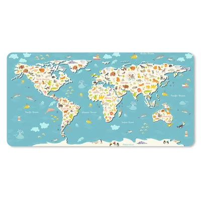Produktbild von MuchoWow® Mauspad Mousepad Weltkarte Kinder - Blau - Tiere 60x30 cm - Mousepads - Maus Mat - Pad - Mausunterlage - Nachhaltig