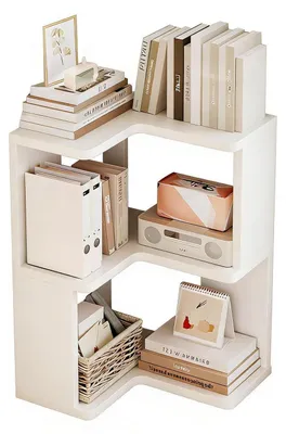 Immagine prodotto di Scaffale angolare a 2 piani, da terra, in legno bianco, 40 cm