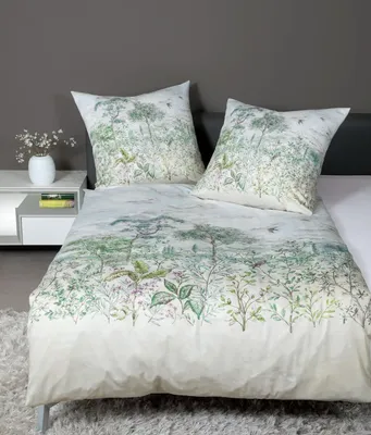 Produktbild von Janine Carmen Mako Jersey Bettwäsche 155x220 Bäume Blätter Blüten grün  55000-06