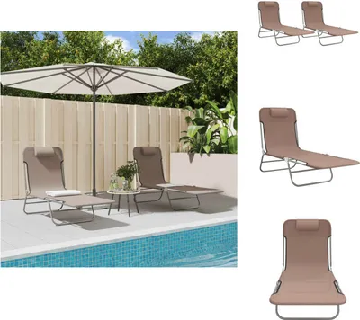 Produktbild von vidaXL Sonnenliegen Klappbar 2 Stk. Braun Textilene und Stahl -  Sonnenliegen