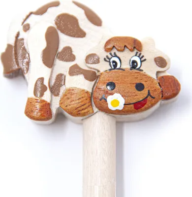 Produktbild von Holzbleistift mit abnehmbaren Holztieren, Kuh-Motiv