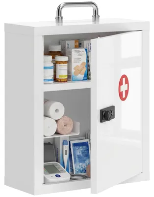 Produktbild von HOMCOM Medizinschrank, abschließbarer Medikamentenschrank mit 3 Ebenen, Weiß