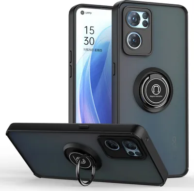 Produktbild von OPPO Reno7 5G Hülle, Ring Halter Ständer Matte Transluzent TPU Rahmen Stoßfest Schutzhülle für OPPO Reno7 5G Schwarz
