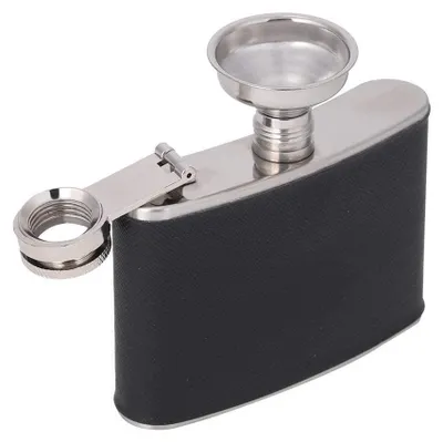 Flachmann aus Edelstahl, schwarz, 120 ml mit Trichter