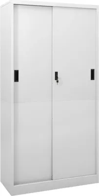 Image de The Living Store Armoire de bureau avec porte coulissante gris clair 90x40x180 cm Acier