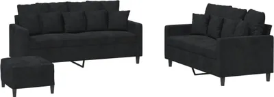 Image de vidaXL Ensemble de canapés 3 pièces avec coussins Noir velours