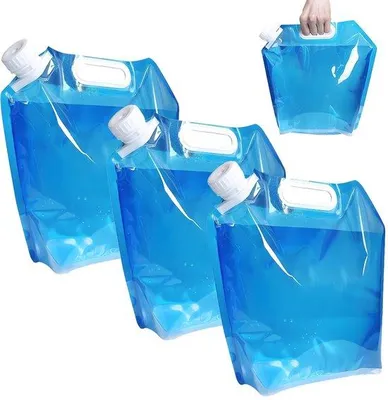 Zdjęcie produktu dla Zestaw 3 składanych kanistrów na wodę Unyqoos®, pojemność 10 litrów każdy, wykonanych z PET, odpornych na wycieki, wytrzymałych w temperaturach od -30°C do 61°C, idealnych do campingów i aktywności na świeżym powietrzu