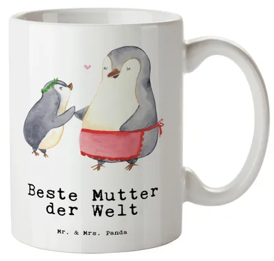 Produktbild von Mr. & Mrs. Panda Pott Pinguin Beste Mutter der Welt - Weiß - Geschenk, Jumbo Tasse, Muttertag, Ma, weisse, Teebecher, Mama, Keramiktasse, Dankeschön, Geschenkidee, Danke