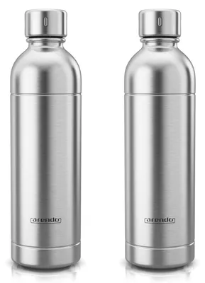 Productafbeelding van Arendo Soda-maker flessen, set van 2, roestvrijstalen flessen van 1000 ml voor soda-makers, met afsluitbare schroefdop om de koolzuur vast te houden, vervangende flessen, 2 stuks, zilverkleurig