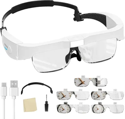 Produktbild von Lupenbrille mit LED, Kopflupe, Vergrößerungsbrille, Brillenlupe, Vergrößerung:0.75X-4.0X, für Modellbau Juweliere Bastel Lesen Detailarbeit