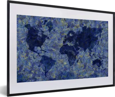 Produktbild von MuchoWow® Gerahmtes Poster Weltkarte - Van Gogh - Gemälde 60x40 cm - Poster mit Schwarzem Bilderrahmen Wandposter Rahmen Foto Bilder - Schlafzimmer - Plakat in Rahmen - Drucken