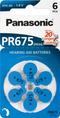 Produktbild von Panasonic Knopfzelle Zink-Luft V 675 / PR675 / PR44 6er Blister