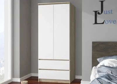 Produktbild von Kleiderschrank mit Schubladen, 90 cm, LOTA – Sonoma Eiche/Weiß