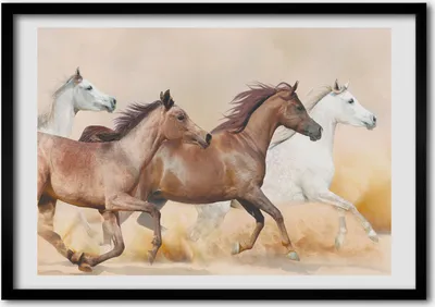 Produktbild von Bild - Bilder - Bilderrahmen - 70 cm x 50 cm - MDF-Rahmen, Wandkunst galoppierende Pferde