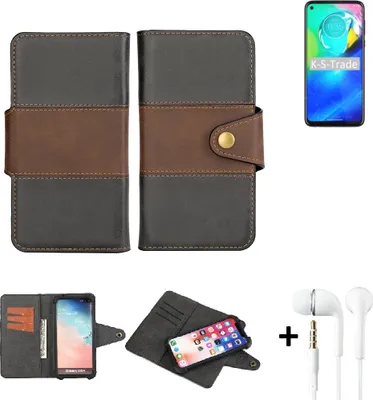 Produktbild von K-S-Trade Handyhülle Schutzhülle Bookstyle Wallet-Case kompatibel mit Motorola Moto G Power + earphones Bumper rundumschutz schwarz-braun 1x