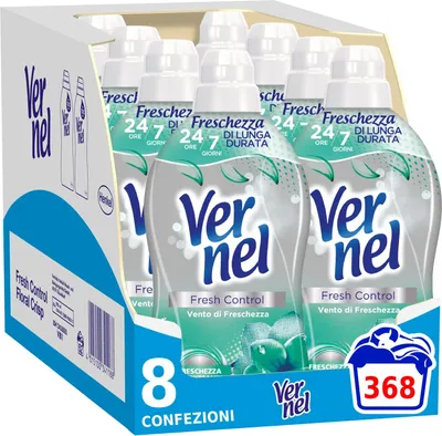 Produktbild von Vernel Fresh Control Weichspüler neutralisiert Gerüche, Duft frischer Wind, 8 x 46 Waschgänge, insgesamt 368 Waschgänge