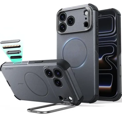 Obrázok produktu pre Puzdro na telefón iPhone 18 Pro Max / 17 Pro Max, značka ESR, model Cyber Tough, s integrovaným stojanom a technológiou MagSafe, farba: sivá