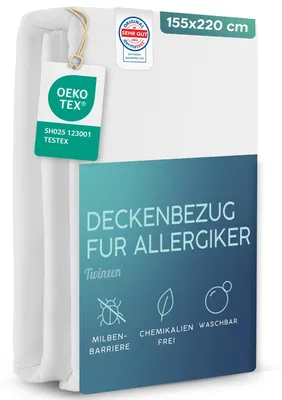 Produktbild von Twinzen Bettdecke 155x220 Allergiker Geeignet - Allergiker Bettwäsche Encasing mit Reißverschluss, Atmungsaktiv &