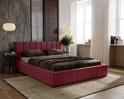 Obrázok produktu pre Čalúnená posteľ Nero s čelom, 200x200 cm, manželská posteľ s podnožou a dreveným lamelovým roštom, velúrová látka: bordová