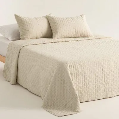 Obrázek produktu pro GAMUSI Sada přikrývky a povlaků na polštáře – Béžová – 180 x 270 cm + 2 povlaky na polštáře – Měkká, lehká přikrývka – Certifikováno OEKO-TEX