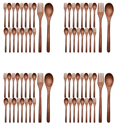 Imagen del producto de Juego de 64 cucharas y tenedores de madera, reutilizables