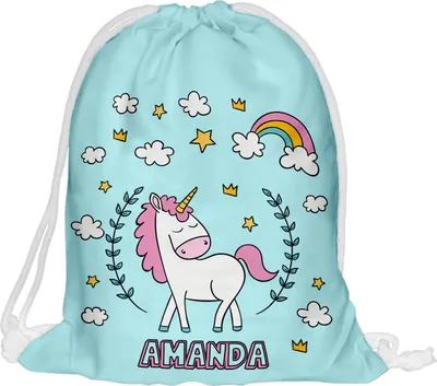 Produktbild von Kinder Turnbeutel mit Namen Beutel Fullprint Tasche Gymsac Jutebeutel Print Bag Fitness Junge Mädchen Unicorn Cloud [010]