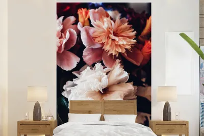 Produktbild von MuchoWow® Fototapete für Wohnzimmer oder Schlafzimmer Wandtapete Vinyl Motivtapete Blumenstrauß aus Pfingstrosen - 180x280 cm - Wallpaper