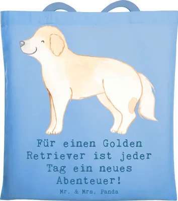 Produktbild von Mr. & Mrs. Panda Tote Bag Golden Retriever Abenteuer - Sky Blue - Geschenk, intelligenter Hund, Hunderasse, Familienhund, Hundeliebhaber, Lebensfreude, Tasche, Jutebeutel