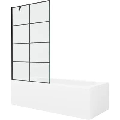 Obrázek produktu pro Mexen Vega obdélníková vana 150 x 70 cm s pláštěm 1-křídlovou zástěnou 100 cm, Černý vzor - 550115070X9510007077
