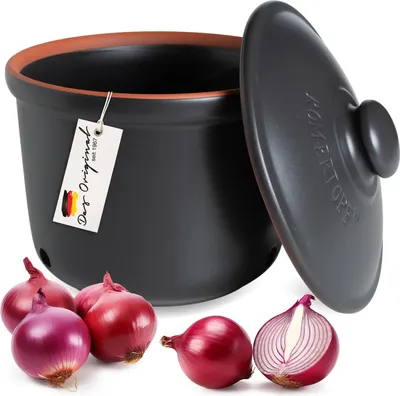 Produktbild von Römertopf Frische-Topf MAXI 2,8 Liter - Zwiebeltopf Keramik - Atmungsaktiver Ton hält Gemüse länger Frisch - Ideale Luftzirkulation - Schwarz