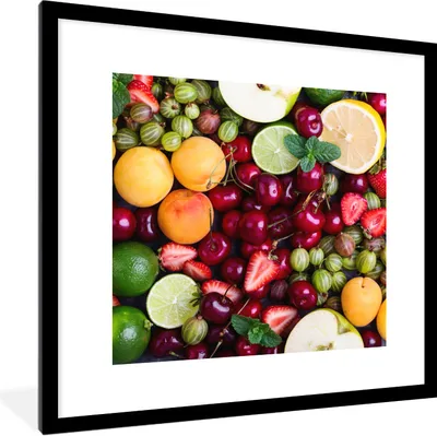 Produktbild von MuchoWow® Gerahmtes Poster Obst - Farben - Sommer 40x40 cm - Poster mit Schwarzem Bilderrahmen Wandposter Rahmen Foto Bilder - Poster - Plakat im Rahmen