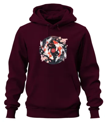 Produktbild von Koi Karpfen Sakura Japanisch Fische Zen Kirschblüten Hoodie Kapuzenpullover, Burgundy, S