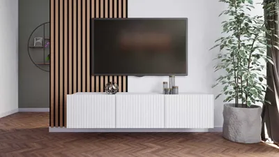 Obrázok produktu pre KOLDER Nástenná RTV skrinka šírka 150 cm biela matná s drážkovaným čelom do obývačky KL-02-BLM