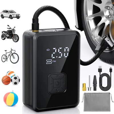 Produktbild von Elektrische Luftpumpe 4000mAh Fahrradpumpe Akku Luftpumpe Tragbarer Klein Kompressor 150PSI Auto Off mit LCD Anzeige LED Licht für Auto Motorrad