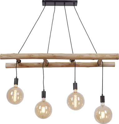 Produktbild von JUST LIGHT Pendellampe EDGAR Eukalyptusholz Kombination aus Holz & lackiertem Eisen schwarz Wohnbereich, z.B. Wohnzimmer, Esszimmer, Schlafzimmer