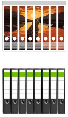 Produktbild von Wallario 8 Stück schmale Ordner inkl. Klebeetiketten mit Motive Katzenstille im Sonnenuntergang -  Set mit Rückenschildern / Ordnerrücken Stickern