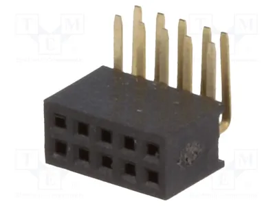 Image de 1 x Douille à sertir de 1,27 mm pour montage traversant, connecteur à broche, 10 broches femelles, angle de 90°.
2 x 5 DS1065-14-2*5S8BR