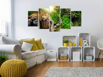 Produktbild von Akustikbild Tier Leopard 200x100 cm Bilder Akustikschaum Hochleistungsschallabsorber Schallschutz Leinwand 5 tlg Wandbild Raumakustik Schalldämmung g-C-0031-b-n