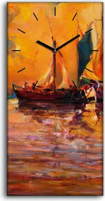 Produktbild von Wanduhr Bürouhr Leinwand Bild Geräuschlos Kunstdruck 30x60 Boot Ozean - schwarze Hände